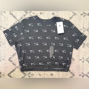 Nike Air All Over Print Crop Tee Womens XL Black White Logo Slim Fit NWT